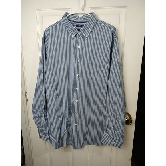 Croft&Barrow Men's XL Shirt Blue Striped Collared Long Sleeve Officewear - Picture 1 of 10